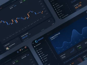 Dark-themed high-fidelity SaaS dashboard UI designed using AI integration with Penpot, displaying real-time analytics and financial metrics.